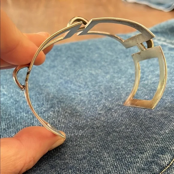 Vintage Sterling Silver Modernist Brutalist Wide Cuff Bracelet Mexico .925 Stamp - Picture 10 of 10